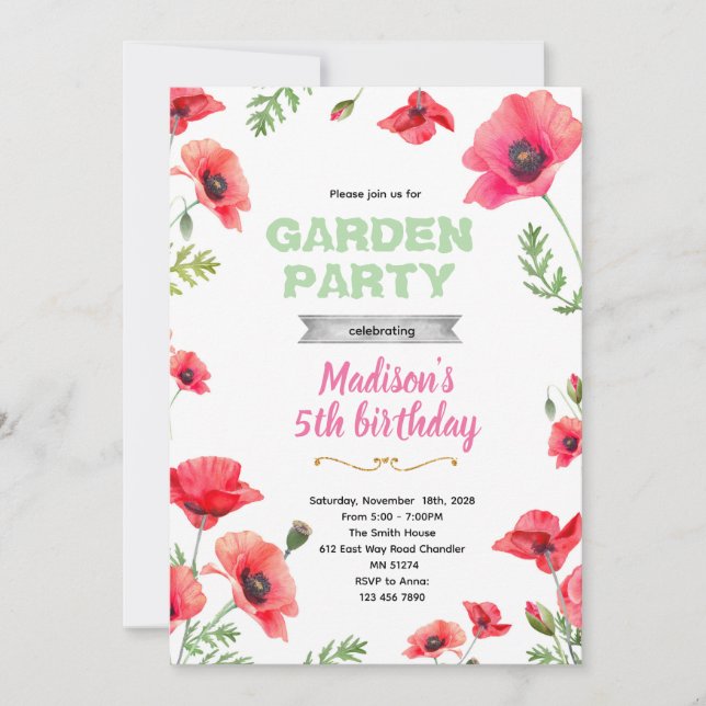 Poppies Garden Party Invitation (Front)