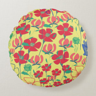 Poppies Garden Yellow Round Cushion