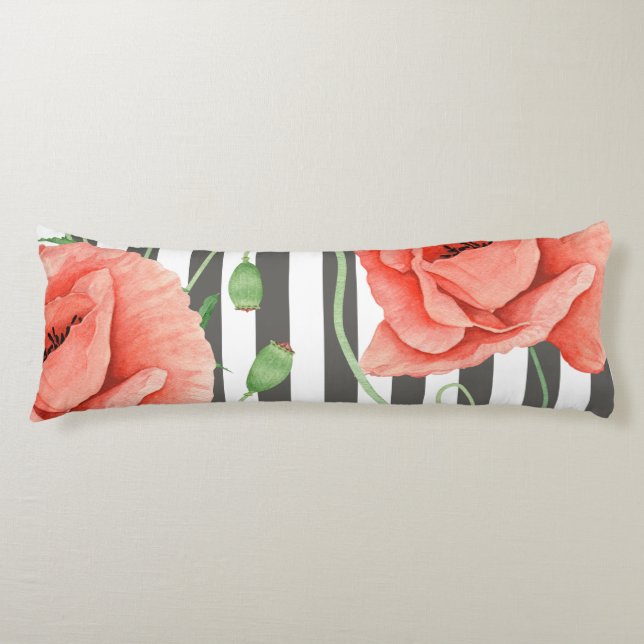 Poppies Grey Stripes Body Cushion (Front)
