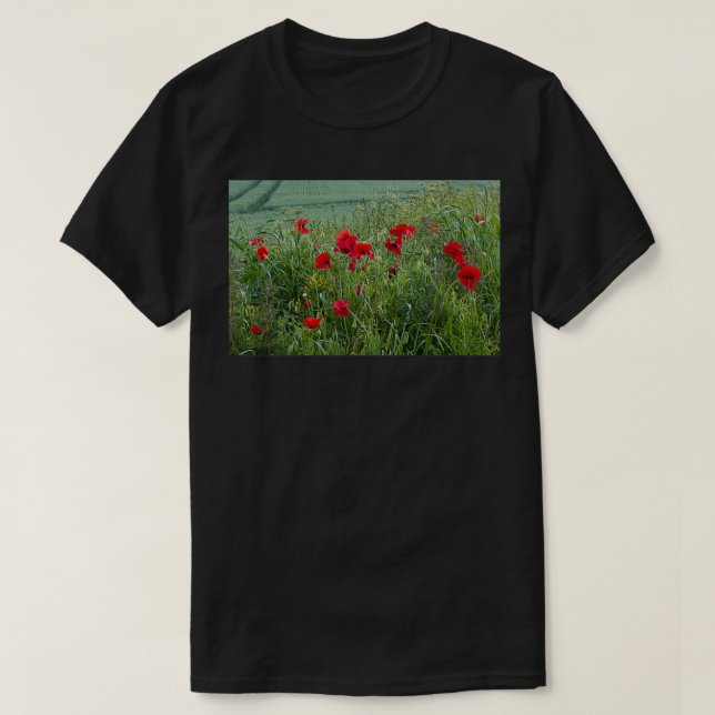 Poppies Growing by Field T-Shirt (Design Front)