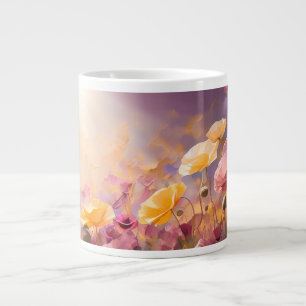 Poppies growing in a field - Watercolour Pastels Large Coffee Mug