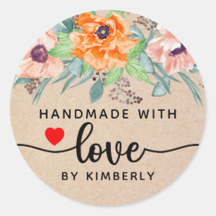 Poppies Handmade with Love Classic Round Sticker