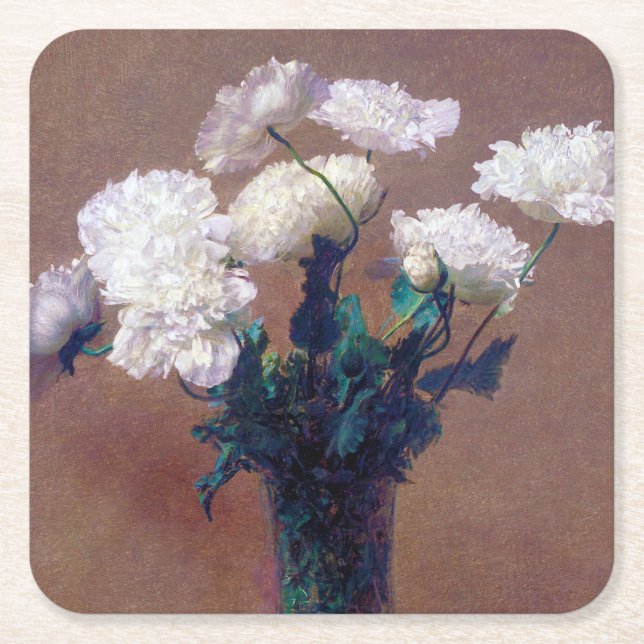 Poppies, Henri Fantin-Latour Square Paper Coaster (Front)