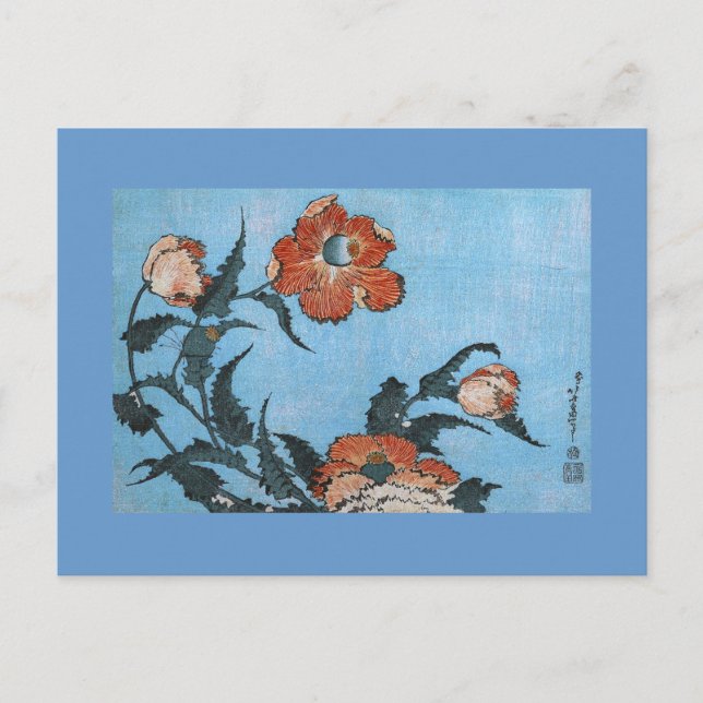 Poppies, Hokusai Japanese Fine Art Postcard (Front)