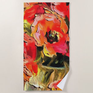 Poppies In A Glass Vase Black Outline Art Beach Towel