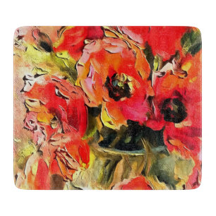 Poppies In A Glass Vase Black Outline Art Cutting Board