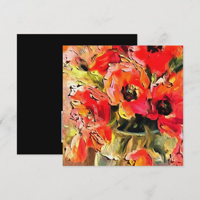 Poppies In A Glass Vase Black Outline Art Invitation (Front/Back)