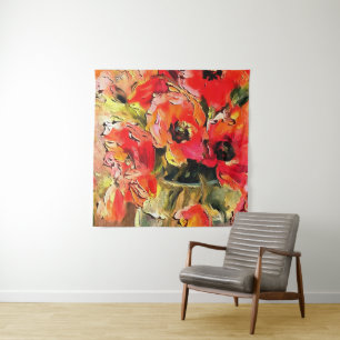 Poppies In A Glass Vase Black Outline Art Tapestry