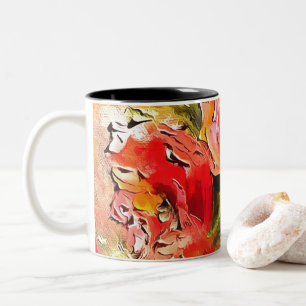 Poppies In A Glass Vase Black Outline Art Two-Tone Coffee Mug