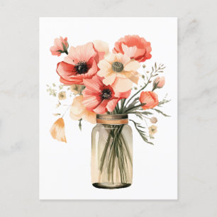 poppies in a mason jar postcard
