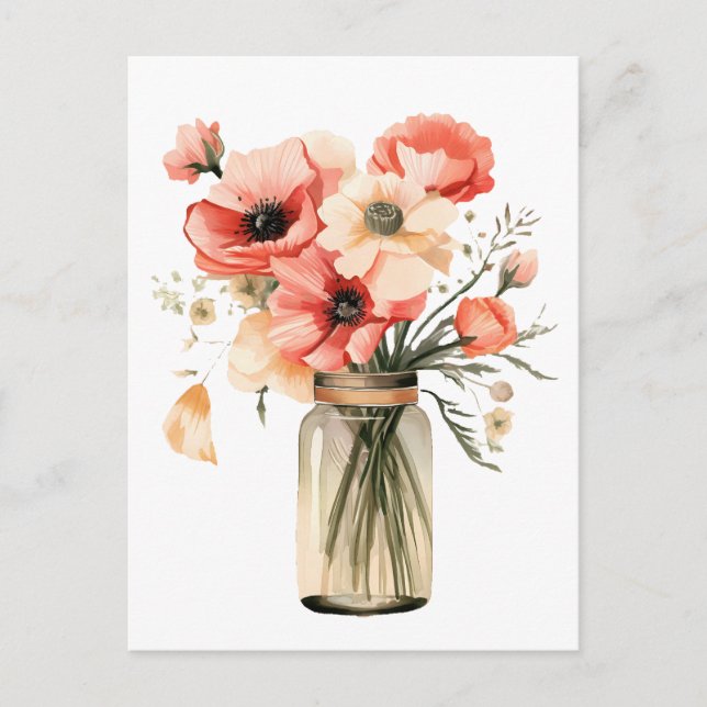 poppies in a mason jar postcard (Front)