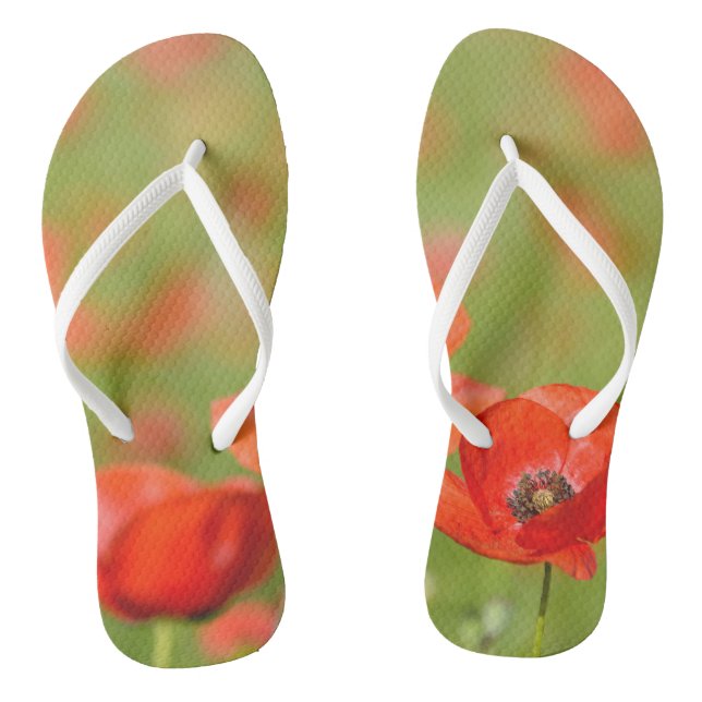 Poppies in a poppy field flip-flops thongs (Footbed)