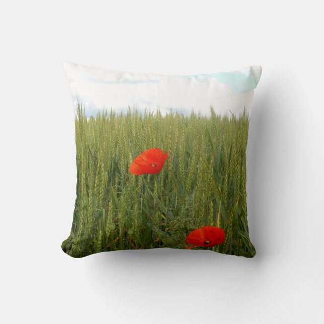Poppies in a Wheat Field Throw Cushion (Front)