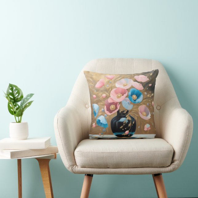Poppies In Black Vase Cushion (Chair)