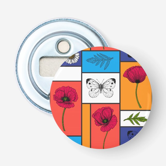 Poppies in colourful boxes bottle opener (Front)