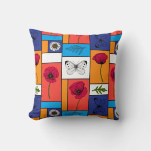 Poppies in colourful boxes cushion