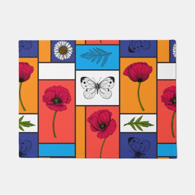 Poppies in colourful boxes doormat (Front)