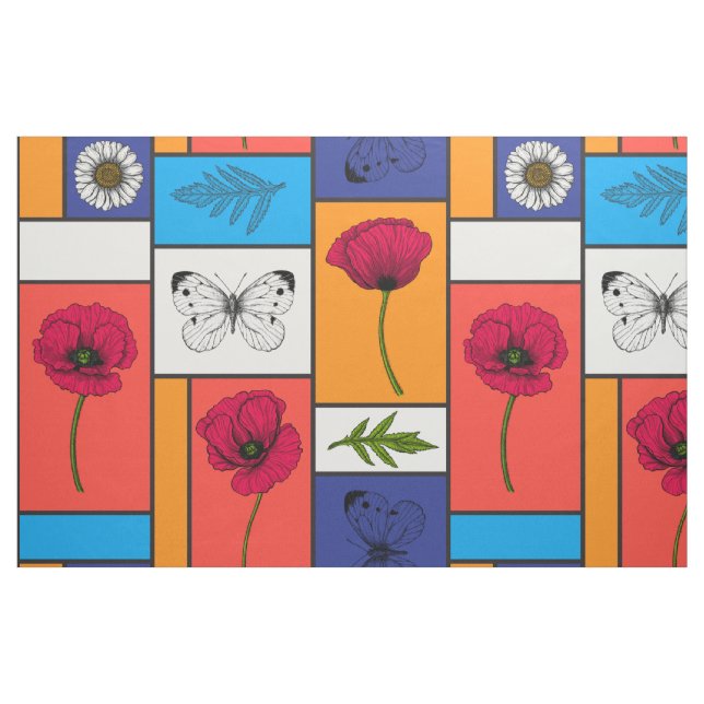 Poppies in colourful boxes fabric (Fat Quarter)