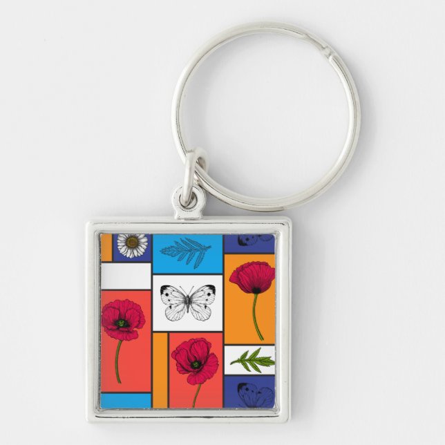 Poppies in colourful boxes key ring (Front)