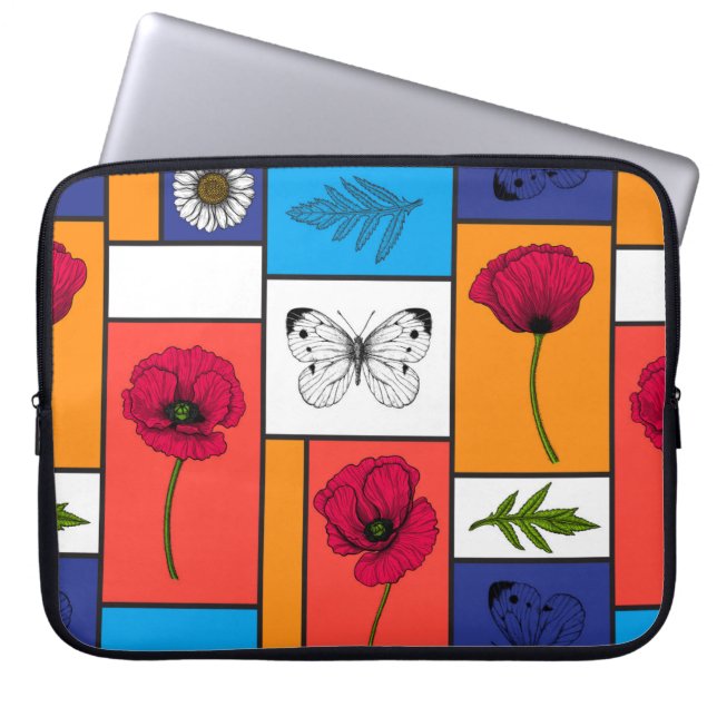 Poppies in colourful boxes laptop sleeve (Front)