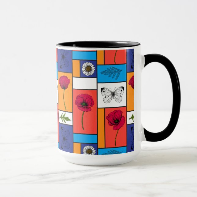 Poppies in colourful boxes mug (Right)