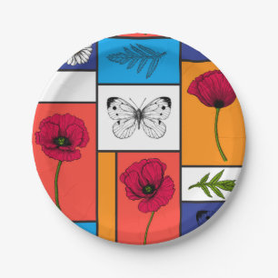 Poppies in colourful boxes paper plate