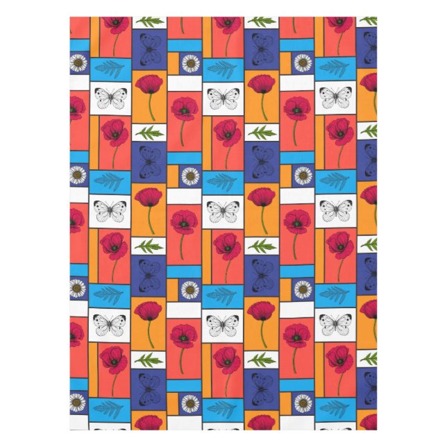 Poppies in colourful boxes tablecloth (Front)