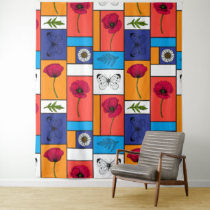Poppies in colourful boxes tapestry