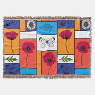Poppies in colourful boxes throw blanket
