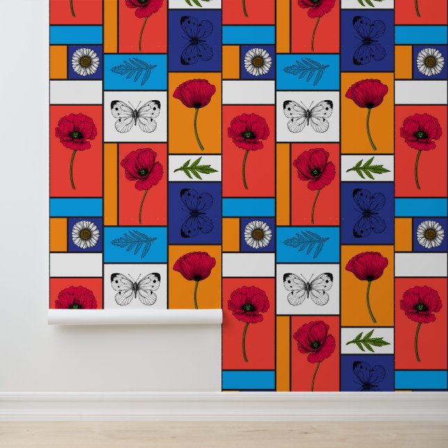 Poppies in colourful boxes wallpaper (Application)
