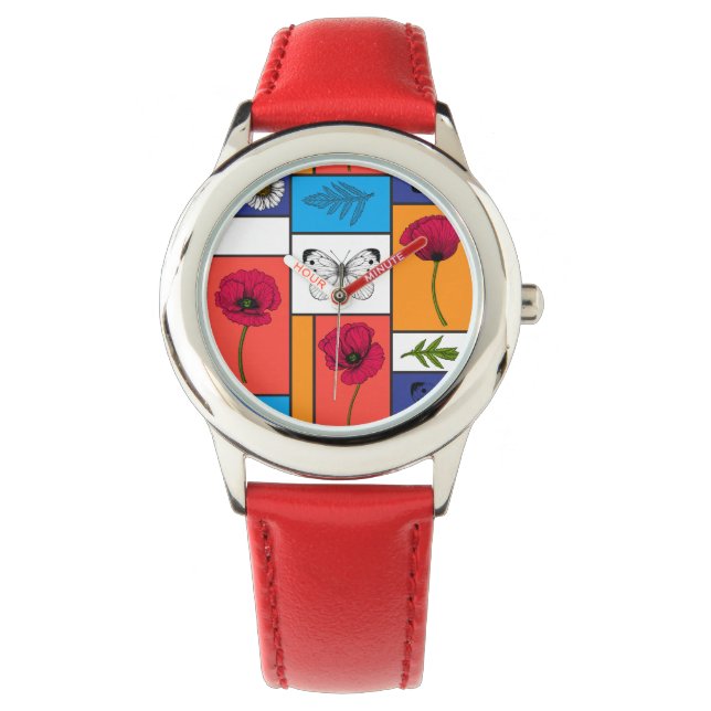 Poppies in colourful boxes watch (Front)