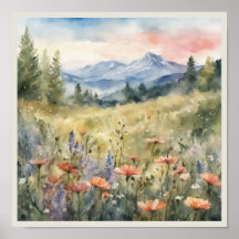 Poppies In The Field Mountains Natural Scene