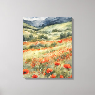 Poppies In The Field Natural Scene Canvas Print