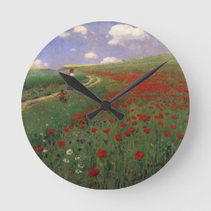 Poppies in the Field SZINYEI MERSE, Pál red flower Round Clock