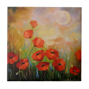 Poppies in the moonlight ceramic tile