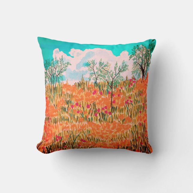Poppies In The Olive Grove Throw Pillow (Front)