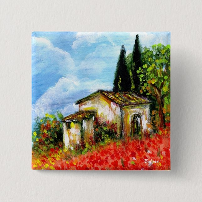 POPPIES IN TUSCANY 15 CM SQUARE BADGE (Front)