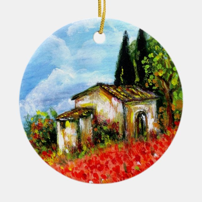 POPPIES IN TUSCANY CERAMIC TREE DECORATION (Front)