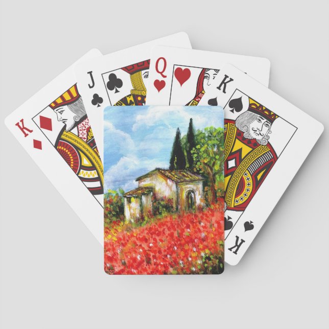 POPPIES IN TUSCANY LANDSCAPE Flower Field Playing Cards (Back)