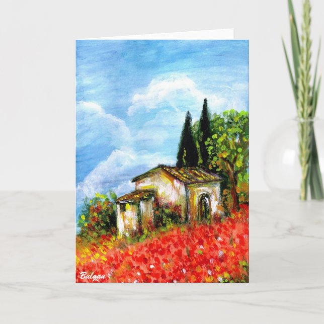 POPPIES IN TUSCANY LANDSCAPE Red Flower Fields Card (Front)