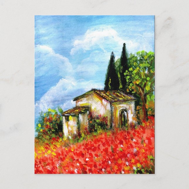 POPPIES  IN TUSCANY LANDSCAPE Red Flower Fields Invitation Postcard (Front)