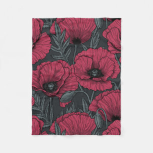 Poppies in Viva Magenta Fleece Blanket