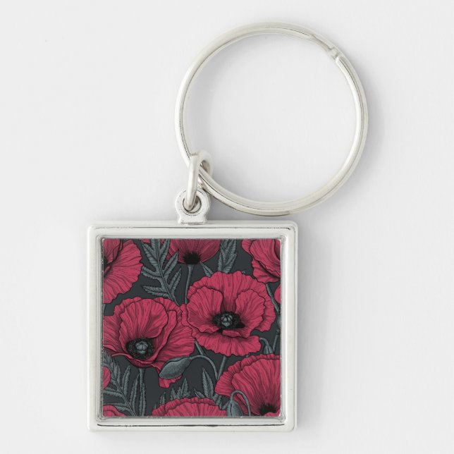 Poppies in Viva Magenta  Key Ring (Front)