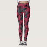 Poppies in Viva Magenta  Leggings<br><div class="desc">Vector pattern made of hand-drawn poppies.</div>