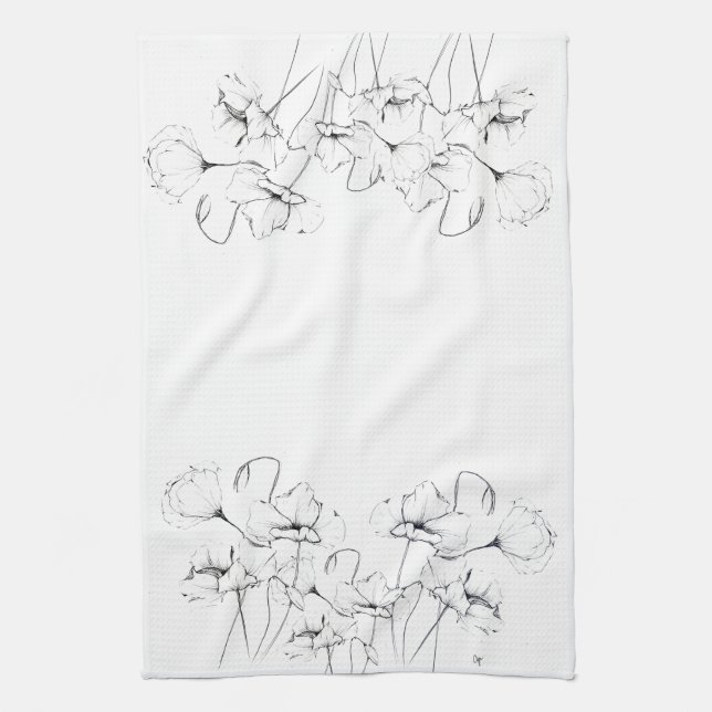 Poppies Ink Sketch Kitchen Towel (Vertical)