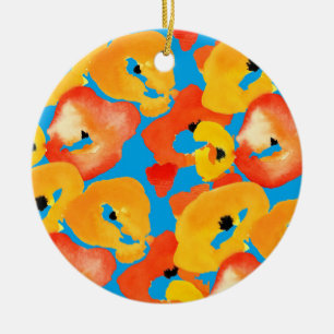 Poppies large flower art red orange ceramic ornament