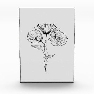 Poppies Minimalist Art Line Drawing Photo Block