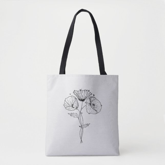 Poppies Minimalist Art Line Drawing Tote Bag (Front)