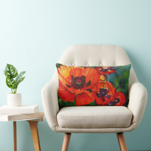 Poppies Orange Poppy Painting Lumbar Cushion
