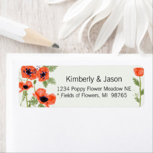 Poppies Orange Watercolor Pattern Return Address Label